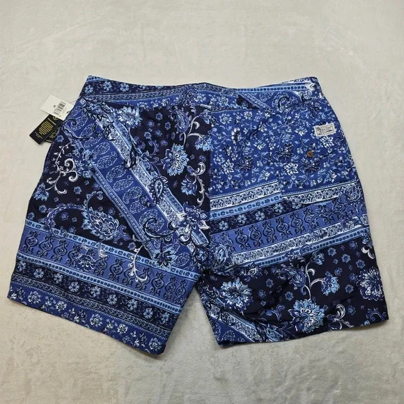 Polo Ralph Lauren Swim‎ Trunks Mens Size 38 Floral Paisley Blue Mesh Lined NEW